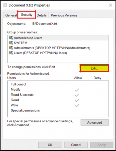 Figure 2: Changing permissions